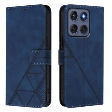 Imagem de LEMAXELERS Capa para Motorola Edge 60 Pro couro PU com [compartimentos para cartão] [suporte] [alça de pulso] [alça de pulso] proteção à prova de choque para Motorola Moto Edge 60 Pro, azul YB2