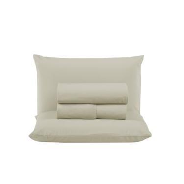 Imagem de Jogo de Lençol Super King 300 Fios Percal 100% Algodão 04 Peças Cama Box Toque Macio Aveludado (PALHA)