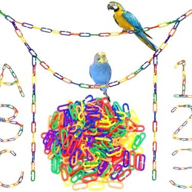 Imagem de 200 peças de elos de corrente de plástico, clipe em C, intercambiável, colorido, elos de corrente, clipes de gaiola de pássaro, rato, papagaio, pássaro, brinquedo