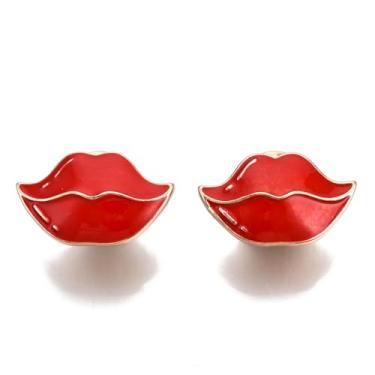 Imagem de DanLingJewelry 6 peças de broche esmaltado em forma de lábio vermelho mini broche de lapela para mochilas DIY roupas chapéus bolsas joias presentes 14 x 22,5 mm