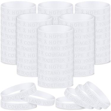 Imagem de Ecation Pulseira de silicone com fita branca para conscientização do câncer de pulmão e conscientização do câncer ósseo, about 7.95 x 0.47 inches, Silicone, silicone