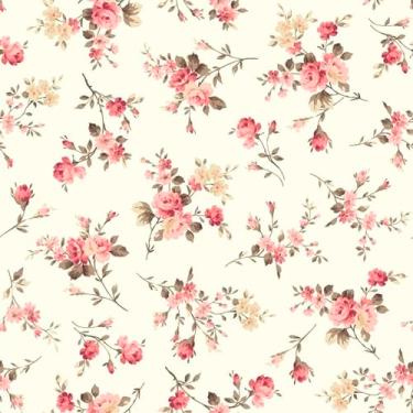 Imagem de Papel De Parede Adesivo Flores Rosas Fundo Bege 3m