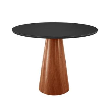 Imagem de Mesa de Jantar Gênova 130cm Tampo Redondo Vidro Móveis Minas, Preto