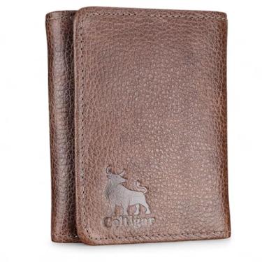 Imagem de Carteira Masculina De Couro Legítimo Trifold Comporta RG CNH Cartões Antifurto Bloqueio Rfid - 289 (Marrom - Couro CBFF)