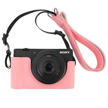 Imagem de VOVMOEYA Meia capa para câmera Sony ZV-1M2/ZV-1F, kit de gaiola de câmera de couro PU com alça de câmera - ZV1M2/ZV1F, Rosa, Formal