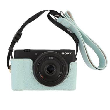 Imagem de VOVMOEYA Meia capa para câmera Sony ZV-1M2/ZV-1F, kit de gaiola de câmera de couro PU com alça de câmera-ZV1M2/ZV1F