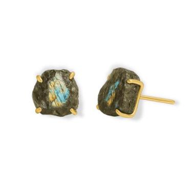 Imagem de Brinco Tarraxa Labradorita - Cristal Natural, Banho Ouro 18k