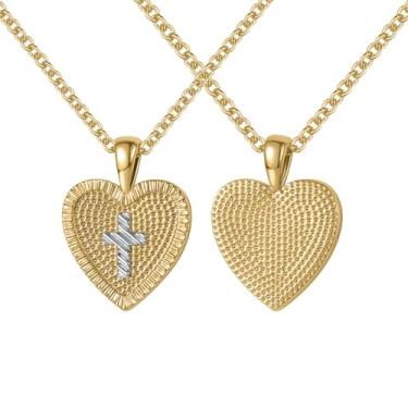 Imagem de Qitian Colar de cruz pequena para mulheres, colares com pingente de cruz banhada a ouro 14K para o dia dos namorados | aniversário | primeira comunhão | presente de Natal | presentes de Páscoa, Heart