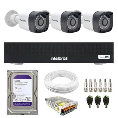 Imagem de Kit 3 Câmeras TF2020 Bullet Full HD 1080p Visão Noturna 20M Proteção IP66 + DVR Gravador Intelbras MHDX 3004 4 Canais + HD 500GB