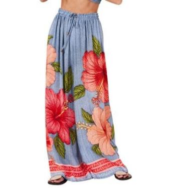 Imagem de Calça Pantalona Azul Estampa Floral Yacamim A34-Feminino