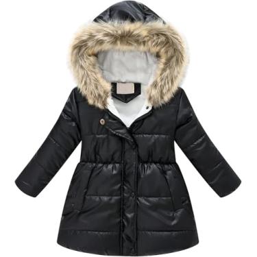 Imagem de Jaquetas De Outono Para Crianças Meninas Casaco De Menina Bebê Crianças Meninas Inverno Grosso Quente À Prova De Vento Casaco Com Capuz Jaqueta Outwear, Black, 6-7 Years