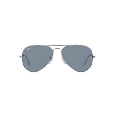 Imagem de Óculos de Sol Ray-Ban Polarizado Aviator Large Metal 0RB3025 003/02 Tam 58 / Prata - Lentes Azul