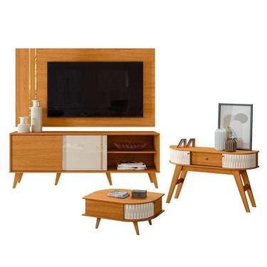 Imagem de Rack Bancada E Painel Para Cronos Com Aparador Estoril E Mesa De Centro Indianápolis Cinamomo Off White – Madetec