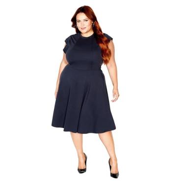 Imagem de City Chic Women's Apparel Vestido feminino City Chic Plus Size com babados no ombro, Azul marino, 25 Plus Size