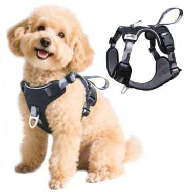 Imagem de Peitoral antipuxão para cães com anéis em D na frente e atrás, tecido Oxford 600D repelente à água para caminhadas, treinamento, caminhada, colete refletivo ajustável, leve para cães de tamanho