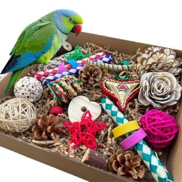 Imagem de ExcyphrXyf Caixa De Brinquedos Para Alimentação E Destruição Pássaros, Naturais Mastigar Alimentar Calopsitas, Periquitos, Conures, Periquitos Papagaios Pequeno A Médio Porte