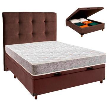 Imagem de Cama + Bau Marrom e Colchão D33 Casal - D33 Inducol + Cabeceira