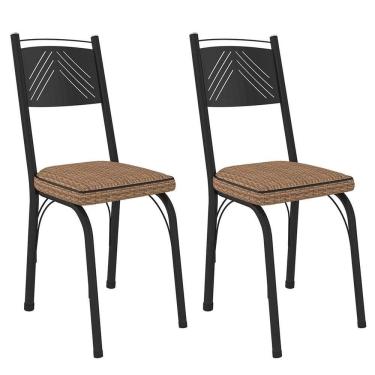 Imagem de Kit 2 Cadeiras Aço Carbono Estofado Tecido Sintético Espuma D13 Clara Preto-rattan