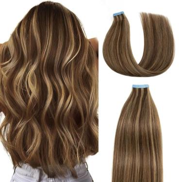 Imagem de Fita adesiva em extensões de cabelo AGMITY 22 polegadas 50 g 20 unidades marrom/loiro