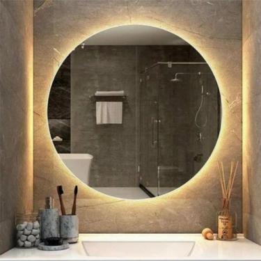 Imagem de Espelho Grande Redondo C/ Luzes Led Amarelo 80cm Decoração + Fonte 12v