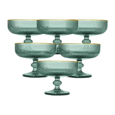 Imagem de Conjunto de Taças para Sobremesa L'Hermitage Cameratta 310ml com Borda Dourada em Cristal Ecológico Verde - 6 Peças