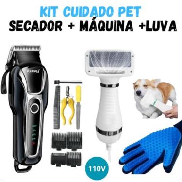 Imagem de Kit Completo Profissional: Máquina Tosa, Secador e Luva Azul Ajustável