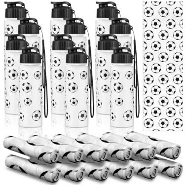 Imagem de 24 peças de lembrancinhas esportivas de festa, 12 peças, garrafa de água reutilizável de bola de futebol a granel 590 ml, 12 peças de toalhas de resfriamento macias, acessórios esportivos para