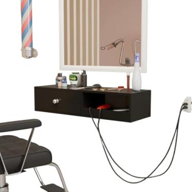 Imagem de Bancada de Parede para Salão e Barbearia, MDF, 90 cm, com Gaveta (Preta, 90cm)
