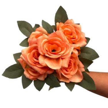 Imagem de Kit 5 Buquês de Rosas Com 7 Flores Cada Artificial Decoração Casa (Laranja)