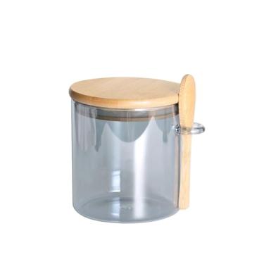 Imagem de Porta Mantimento em Vidro Borossilicato com Tampa e Colher em Bambu 500Ml L10Xp11Xa10Cm Cinza Dynasty - Full Fit