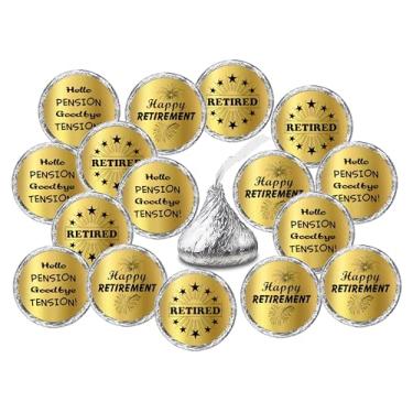 Imagem de Adesivos de beijo de aposentadoria em folha de ouro (conjunto de 216) adesivos de chocolate com etiquetas para festa de aposentadoria feliz, decoração de lembranças de festa de beijos da Hershey