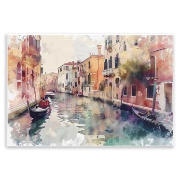 Imagem de Stupell Industries Design artístico de placa de parede estilo aquarela Canal de Veneza por LSR Creative Studio, 13 x 19