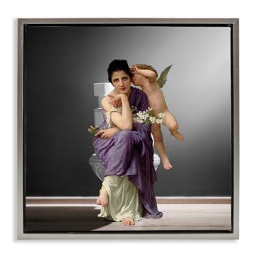 Imagem de Stupell Industries Arte de parede vintage Lady & Cherub Banheiro Cinza Emoldurado Tela Flutuante Design por Seven Trees Design, 63 x 63 cm