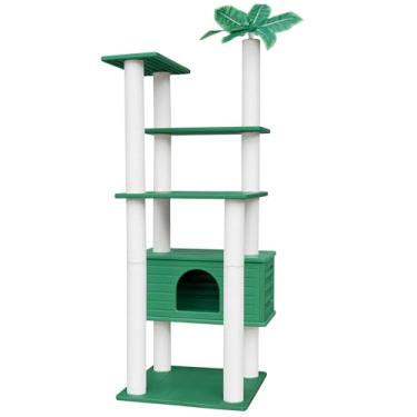 Imagem de MAOHEGOU Torre para gatos à prova de intempéries ao ar livre de 167 cm de altura, árvore para gatos de vários níveis, condomínio grande para gatos com placa de PVC e postes para arranhar gatos, para