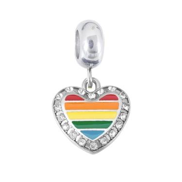 Imagem de BlingNuts Pingente de arco-íris para apoio à família LGBTQ pingente de coração compatível com pulseiras Pandora Charms