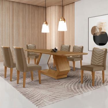 Imagem de Mesa Sala De Jantar Alvorada 180cm E 6 Cadeiras Liz Moderna Vel. Capuccino Off White Imbuia