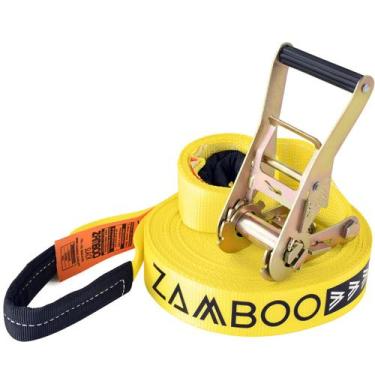 Imagem de Slackline Zamboo Kit StartLine 15m x 50mm Amarelo Com Catraca Reforçad