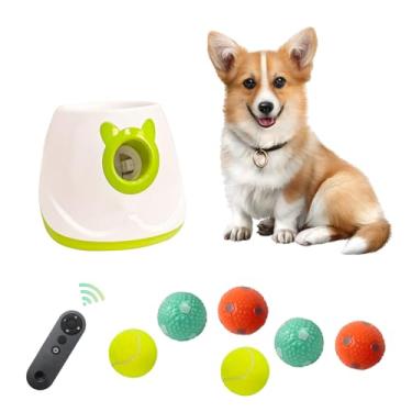 Imagem de ptlsy Lançador automático de bolas para cães, máquina de lançar bolas interativas para cães pequenos e médios, 3 bolas incluídas (5 cm) (branco 2, controle remoto)