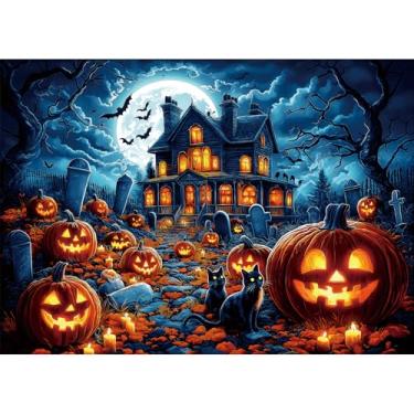 Imagem de Halloween Haunted House 1000 Piece Jigsaw Puzzle for Adults - Spooky Night Graveyard Scene Challenging 1000-Piece Puzzle for Adults & Teens - Premium Quality with Reference Poster
