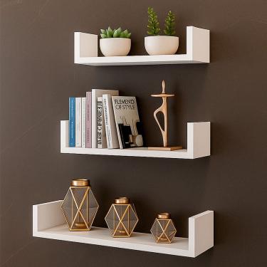 Imagem de Kit 03 Prateleiras Decorativas Multiuso Dórémi 40x50x60cm Flutuante em MDP Branco - Des...