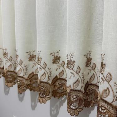 Imagem de Cortina Alto Padrão Voil Linho Bordado Guipir Com Forro Leve Microfibr