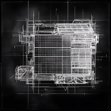 Imagem de Quadro Decorativo com Estampa Blueprintsolar Panels Over City Construction Project 30 x 30 Papel 3 unidades