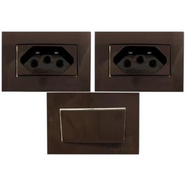 Imagem de 2 Tomada 3 Pinos 10a + Interruptor Paralelo Embutir Móvel Marrom - MAR