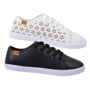 Imagem de Kit 2 Pares Tênis Feminino Casual Sapatilha Sapatenis Leve Confortável