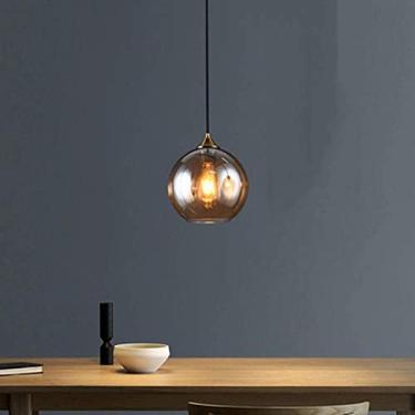 Imagem de Lustre Moderno Mesa De Jantar Lâmpada Pendente, 3 Luzes ø20cm Bola De Vidro Pendurada Lâmpada Altura Ajustável E27 Luz De Teto Para Sala De Jantar Sala De Estar Quarto, 1 Light Amber