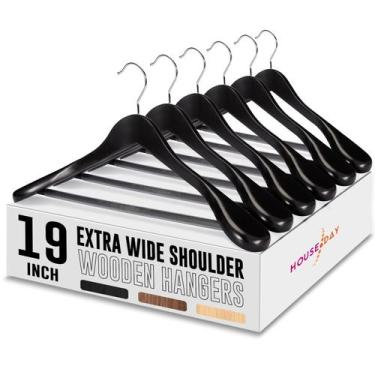 Imagem de Cabides de madeira HOUSE DAY, ombro extra largo, 19", pacote com 6