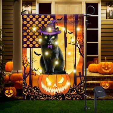 Imagem de FLAGWIX Bandeira de jardim de Halloween - Luz solar para decoração de jardim 29,2 cm x 44,5 cm - Bandeiras de outono para decorações de Halloween, bandeiras de quintal de gato preto para decoração de