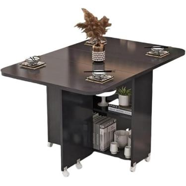 Imagem de Mesa De Jantar Dobrável Com Prateleira De Armazenamento De 2 Camadas Mesa De Jantar Com Economia De Espaço Para Pequenos Espaços Dobrável Expansível, Black, 120X60X77cm