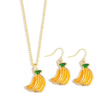 Imagem de colobublie Conjunto de colar de brincos de frutas, esmaltado, vermelho, doce, morango, banana, uvas, cereja, pêssego, laranja, fruta tropical, leve, conjunto de joias para mulheres, verão, praia