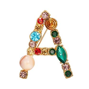 Imagem de RINHOO Broche inicial pérola cristal A-Z 26 letras do alfabeto broche colorido esmalte broche broche joia para mulheres presentes menina, Cristal, Cristal
